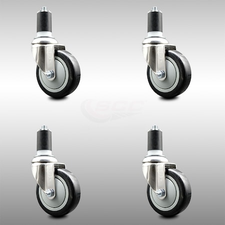 Service Caster 4 Inch 316SS Black Polyurethane Swivel 1-1/2 Inch Expanding Stem Caster Set SCC SCC-SS316EX20S414-PPUB-BLK-112-4